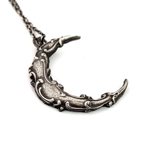 Ornate Crescent Moon Pendant in Sterling Silver image 1