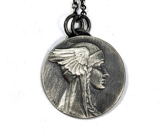 Art Deco Valkyrie Medallion Pendant in Sterling Silver