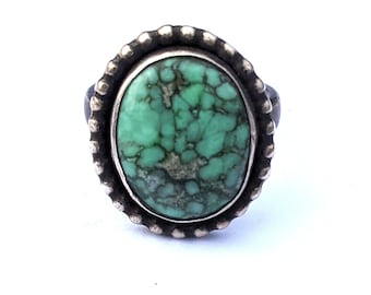 One of a Kind Sterling Silver and Lucin Web Variscite Ring - Size 7