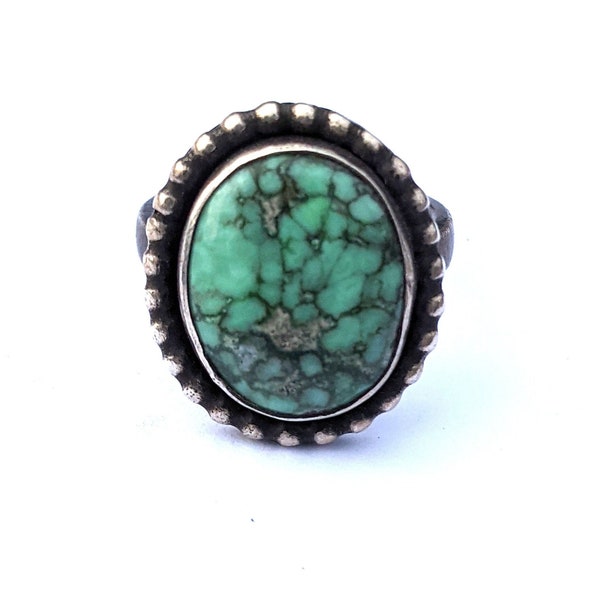 One of a Kind Sterling Silver and Lucin Web Variscite Ring - Size 7