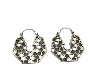 Big Sterling Silver Honeycomb Hoops