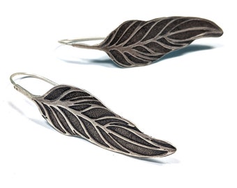 Silver Feather Dangle Earrings