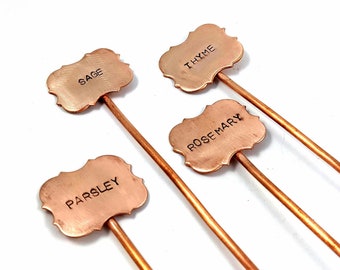 Custom Fancy Copper Garden Markers - Hand Stamped - Art Deco