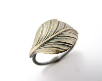 Golden Leaf Ring - Sterling Silver and Vintage Brass