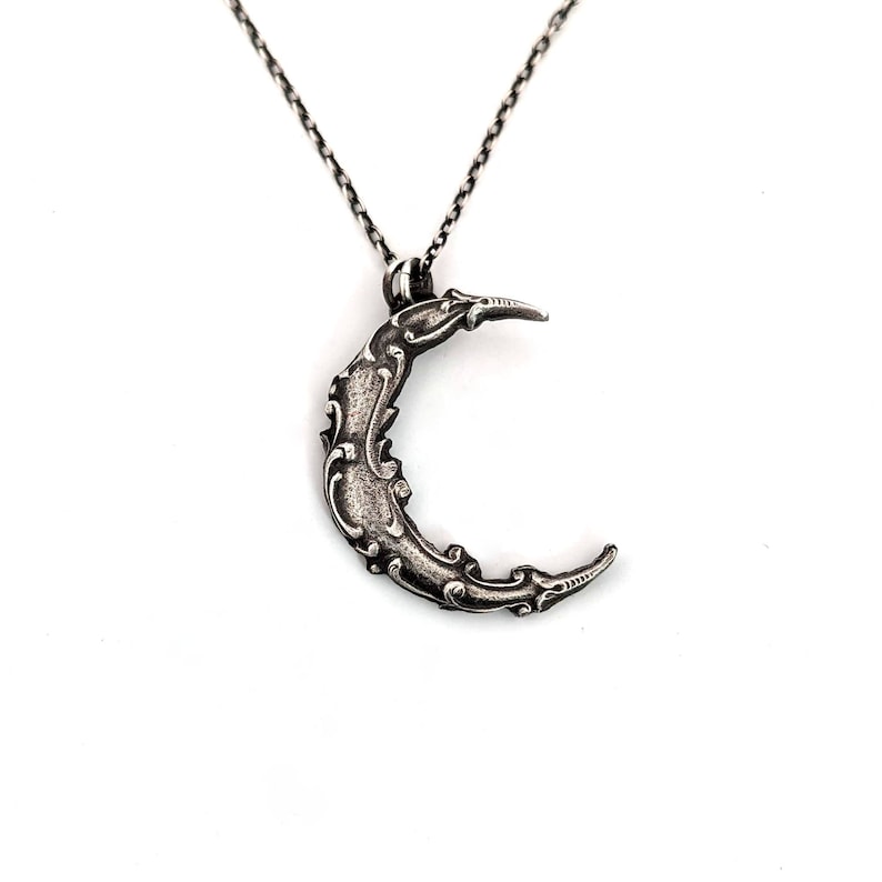 Ornate Crescent Moon Pendant in Sterling Silver image 3