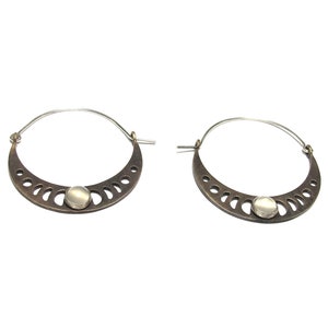 Full Moon Hoops Sterling silver, Brass and Moonstone image 1