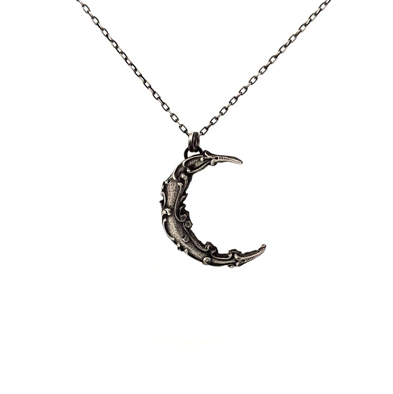 Ornate Crescent Moon Pendant in Sterling Silver image 5