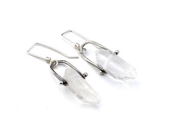 Rough Crystal Shard Earrings - Sterling Silver and Quartz