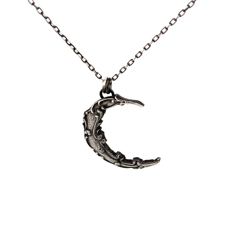 Ornate Crescent Moon Pendant in Sterling Silver image 6