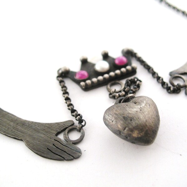 Friendship, Love and Loyalty - Deconstructed Claddagh Necklace - OOAK