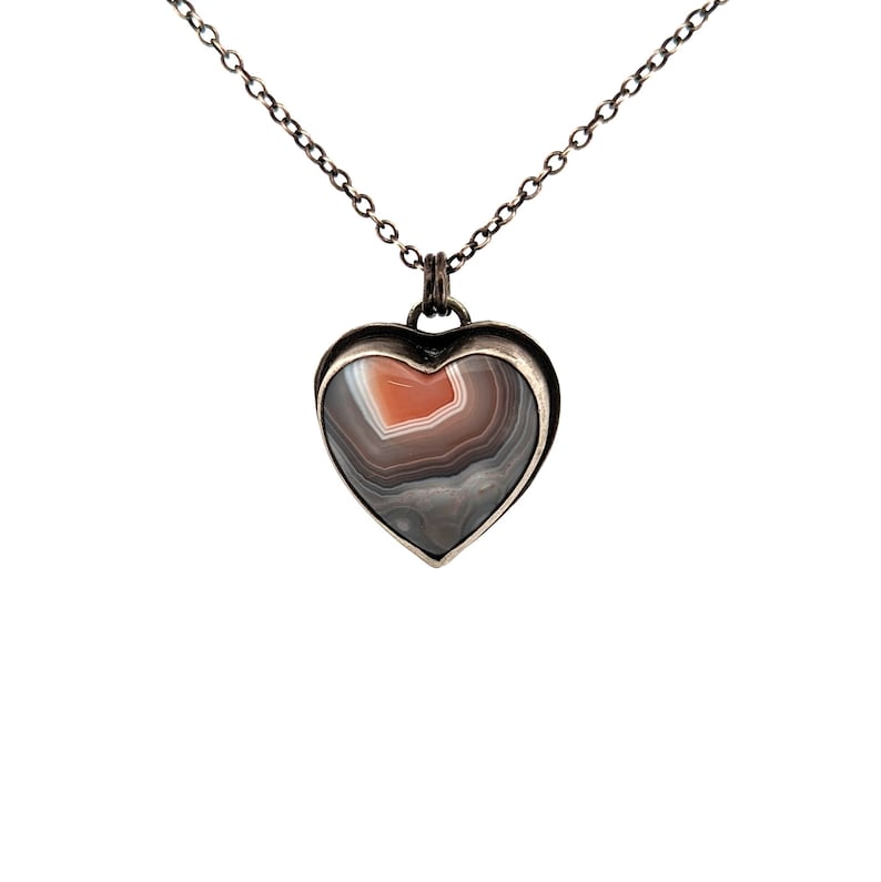 Creamsicle Heart Pendant Sterling Silver and Botswana Agate One of a Kind image 6