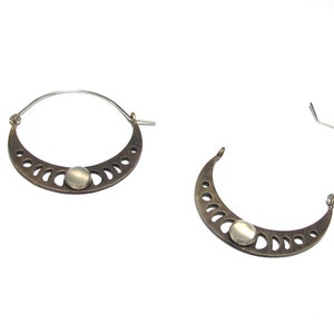 Full Moon Hoops Sterling silver, Brass and Moonstone image 4