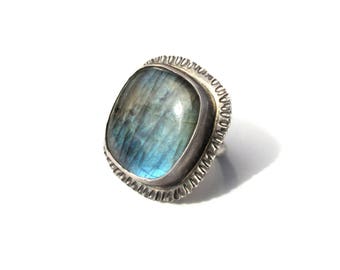 Big Square Labradorite Cocktail Ring - Size 7 OOAK