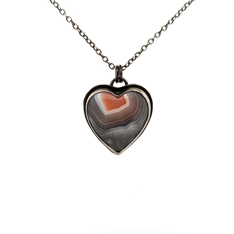 Creamsicle Heart Pendant Sterling Silver and Botswana Agate One of a Kind image 1