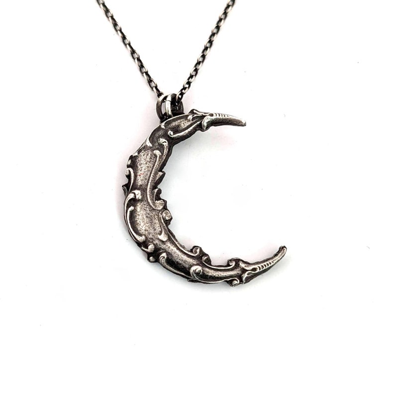 Ornate Crescent Moon Pendant in Sterling Silver image 4