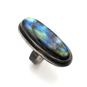 Big Sterling Silver and Labradorite Cocktail Ring - Size 9 OOAK