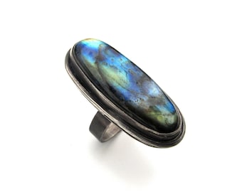 Big Sterling Silver and Labradorite Cocktail Ring - Size 9 OOAK