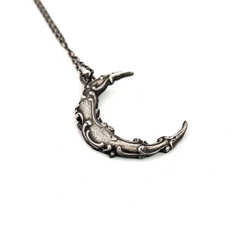 Ornate Crescent Moon Pendant in Sterling Silver image 1