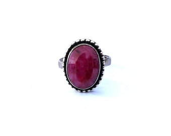 One of a Kind Sterling Silver and Ruby Ring - Size 7.5