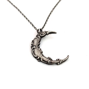 Ornate Crescent Moon Pendant in Sterling Silver image 2