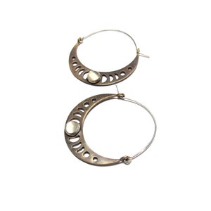 Full Moon Hoops Sterling silver, Brass and Moonstone image 2