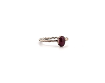 Corrugated Silver Ring with Ruby  - Size 7