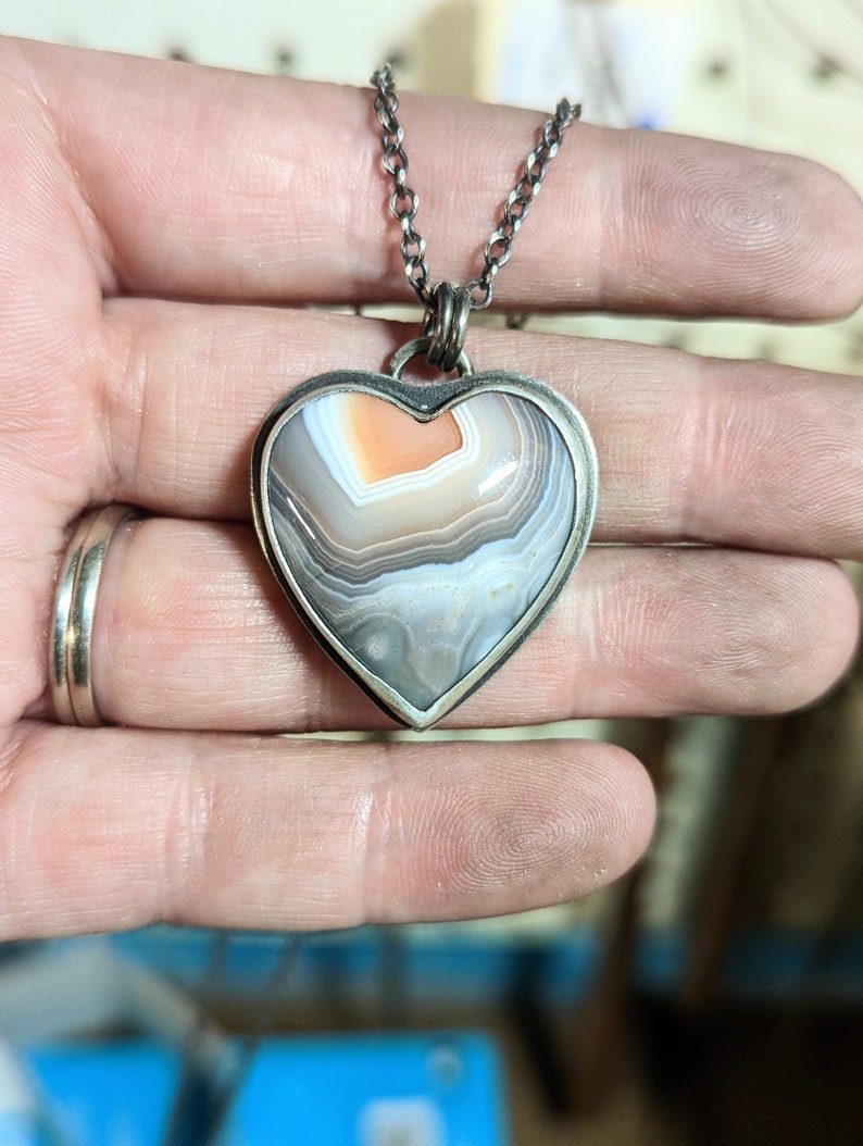 Creamsicle Heart Pendant Sterling Silver and Botswana Agate One of a Kind image 7