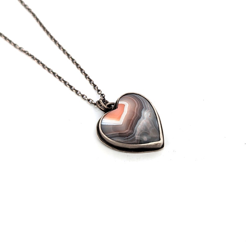 Creamsicle Heart Pendant Sterling Silver and Botswana Agate One of a Kind image 5