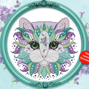 Cross Stitch Cat Pattern Monthly Colorful Cats Series May PDF Download by Pamela Kellogg