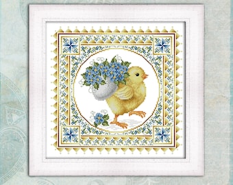 Forgetmenot Easter Chick Cross Stitch Pattern Leaflet by Pamela Kellogg