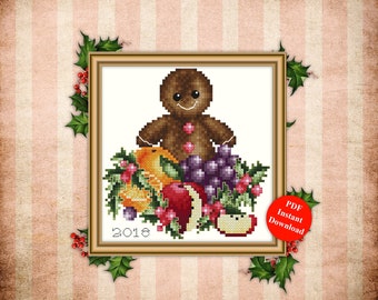 Gingerbread Man Cross Stitch Christmas Ornament Instant Digital PDF Download by Pamela Kellogg