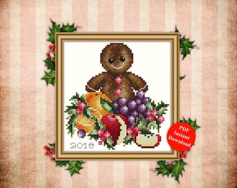 Gingerbread Man Cross Stitch Christmas Ornament Instant Digital PDF Download by Pamela Kellogg