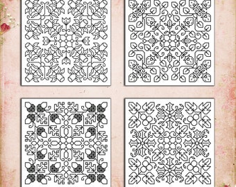 Blackwork Biscornu Pincushion Cross Stitch Pattern Instant Digital PDF Download