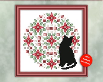 Cats And Mandalas December Cross Stitch Pattern Instant Digital PDF Download by Pamela Kellogg