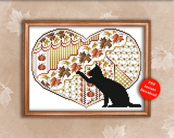 Cats And Hearts Cross Stitch Pattern Series November Thanksgiving Instant Digital PDF Download by Pamela Kellogg