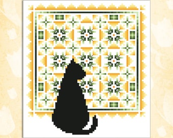 Cats And Quilts April Original Counted Cross Stitch Pattern by Pamela Kellogg Instant Digital PDF Download