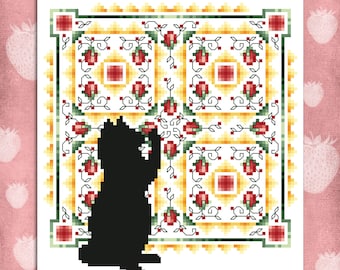 Cats And Quilts June Original Counted Cross Stitch Pattern by Pamela Kellogg Instant Digital PDF Download
