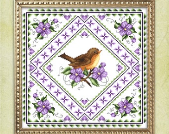 First Robin Of Spring Counted Cross Stitch Pattern Instant PDF Download