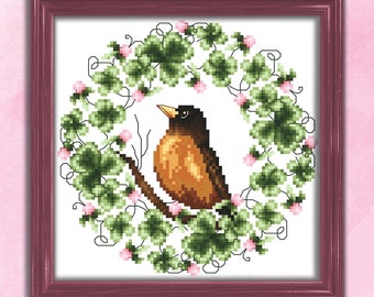 Spring Robin Cross Stitch Pattern Leaflet by Pamela Kellogg