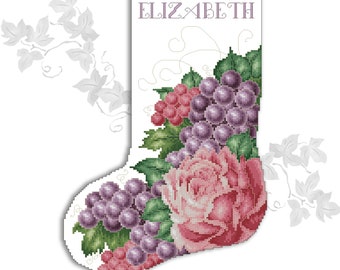 Rose And Grapes Victorian Christmas Stocking Printed Cross Stitch Pattern Leaflet by Pamela Kellogg