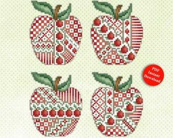 Cross Stitch Pattern Crazy Apples Ornaments Digital PDF Download by Pamela Kellogg