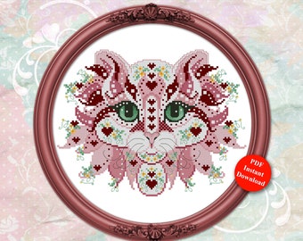 Colorful Cats Cupid Cross Stitch Pattern Instant Digital PDF Download  by Pamela Kellogg