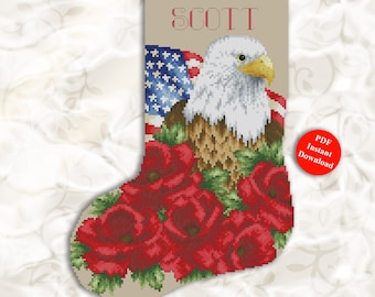 Patriotic Christmas Stocking Counted Cross Stitch Pattern PDF Download by Pamela Kellogg