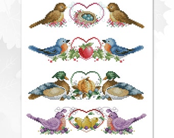 Seasonal Bird Borders Counted Cross Stitch Pattern Leaflet by Pamela Kellogg