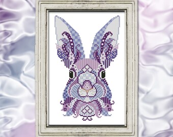 Cross Stitch Easter Bunny Colorful Bunnies Lavender and Orchid Geometric Modern Mandala Printed Pattern Leaflet by Pamela Kellogg