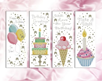 Happy Birthday Bookmarks Counted Cross Stitch Printed Pattern Leaflet by Pamela Kellogg