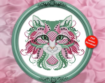 Cross Stitch Pattern Colorful Cats Series Watermelon PDF Download by Pamela Kellogg