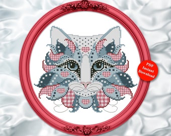 Colorful Cats Gingham Counted Cross Stitch Pattern PDF Download by Pamela Kellogg