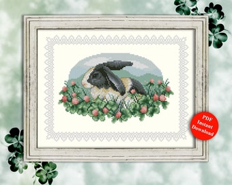 Amidst The Clover Counted Cross Stitch Bunny Pattern Digital PDF Download by Pamela Kellogg