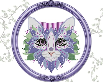 Colorful Cats Violet Counted Cross Stitch Printed Pattern Leaflet by Pamela Kellogg